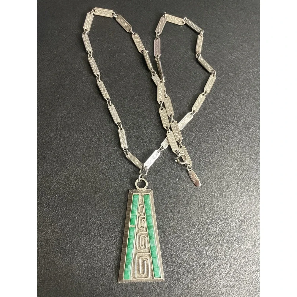 Vintage WHITING DAVIS Necklace Faux Turquoise Pendant - Picture 3 of 10